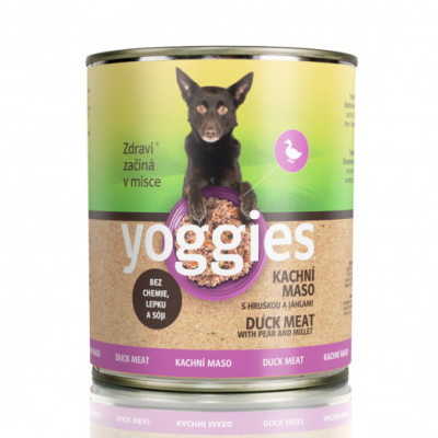 Yoggies konzerva Kachní maso s hruškou a jáhlami 800g