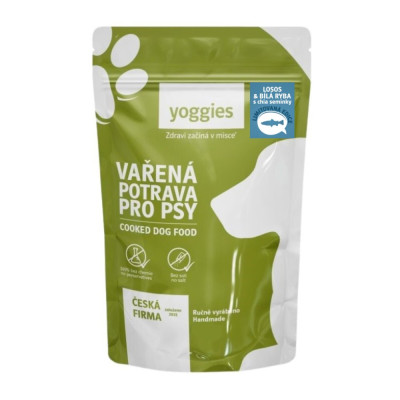 Yoggies Vařená potrava pro psy – losos a bílá ryba s chia semínky a kloubní výživou 650g