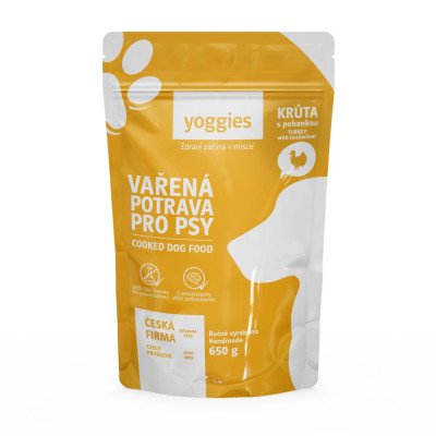 Yoggies Vařená potrava pro psy – krůtí maso s pohankou a kloubní výživou 650 g